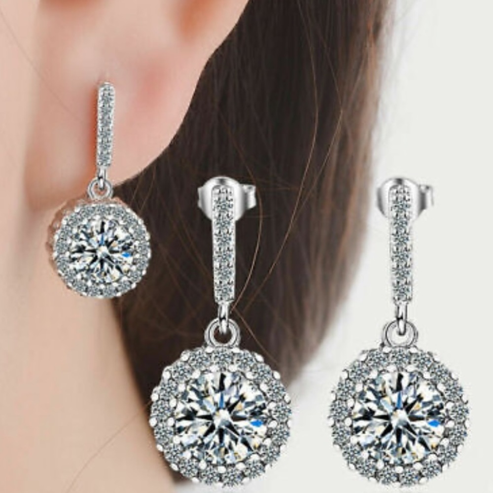 NEW STERLING Silver Diamond EARRINGS